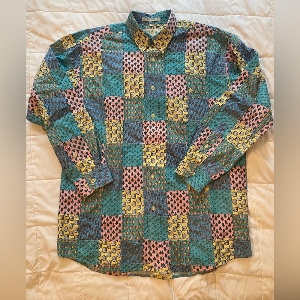 Orvis patchwork long sleeve shirt, size large